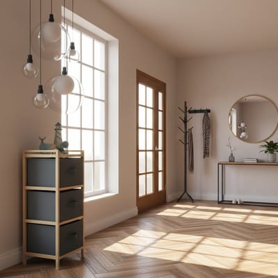 Opbergrek Badkamer 3 Mandjes – Altameubel Vrijstaand Rek Hout en Vliesstof – Compacte Opbergoplossing voor Badkamer, Hal, Keuken of Kinderkamer – 65x28x25,5 cm – Modern Natuur/Grijs
