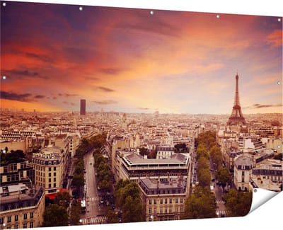 Gards Tuinposter Skyline Parijs met Eiffeltoren - 180x120 cm - Tuindoek - Tuindecoratie - Wanddecoratie buiten - Tuinschilderij