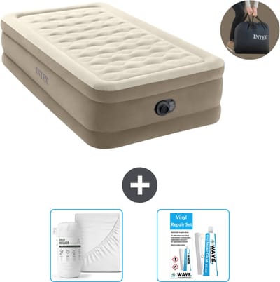 Intex Luchtbed - 1-Persoons - 99 x 191 x 46 cm - Beige - Inclusief pomp - Hoeslaken en Reparatieset