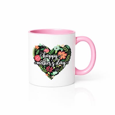 Happy Mother's Day Hart Bloemen Mok Roze/Wit - Charmant Cadeau voor de Beste Moeder