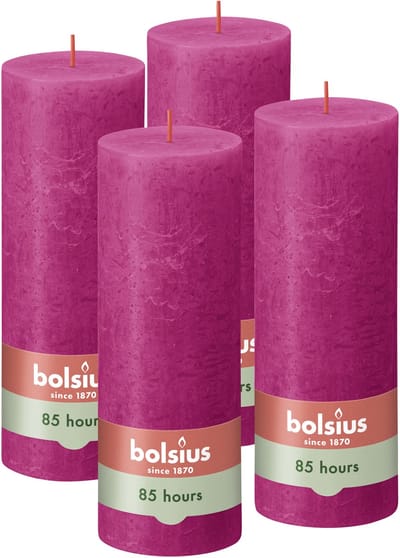 Bolsius - Rustieke Stompkaarsen - 4 Stuks - Fuchsia Roze - 19cm - 85 branduren