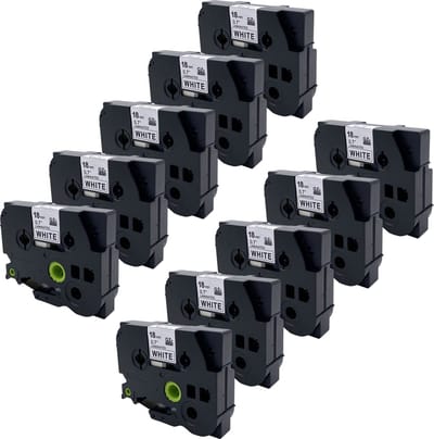 DULA Brother Compatible label tape- Tze-241 - 10 cassettes - Brother P-Touch - Zwart op wit - 18mm x 8m
