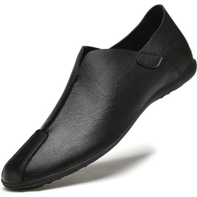Nieuwe Casual Leren Instappers Heren Loafers Ademend Massief Leer Heren Platte Schoenen Lente En Herfst Mannelijke Sneakers Grote Maat 38 -47 38 zwart
