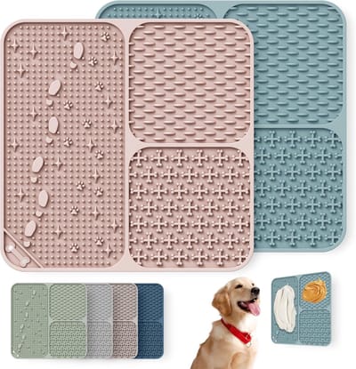 Famanu – Honden likmatten set van 2 - grote siliconen likmatten met sterke zuignappen - voor nat voer en snacks - lichtblauw en koraal