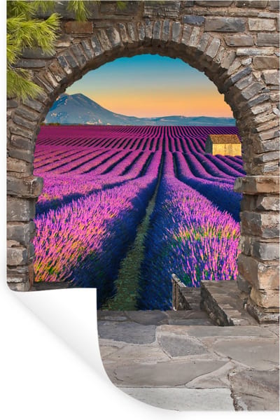 Muurstickers - Sticker Folie - Lavendel - Avond - Doorkijk - Bloemen - 20x30 cm - Plakfolie - Muurstickers Kinderkamer - Zelfklevend Behang - Zelfklevend behangpapier - Stickerfolie