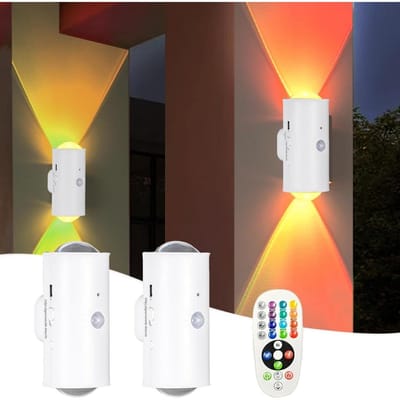 GELLDG Wandlampen - Binnenwandlampen met bewegingssensor - Wandverlichting - RGB-kleurveranderend magnetisch nachtlampje - met bewegingssensor en afstandsbediening - Ronde LED-wandlamp - Geschikt voor binnen en buiten, trappen - 2 stuks - Wit