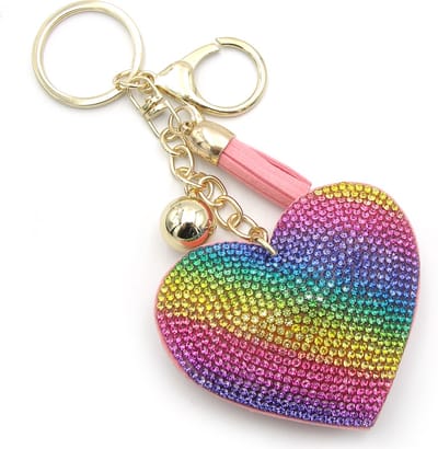 Sleutelhanger Tashanger met groot multicolor regenboog hart met strass