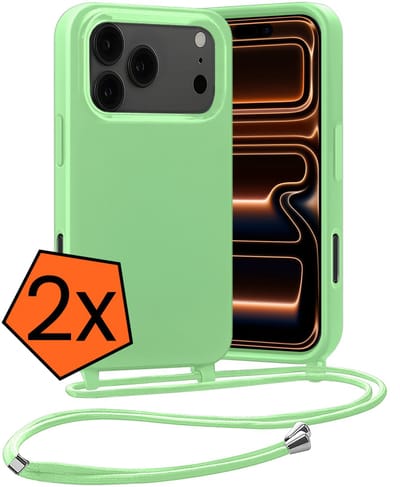 Hoesje Geschikt voor iPhone 17 Pro / 18 Pro Hoes Met Telefoonketting - Backcover Geschikt voor iPhone 17 Pro / 18 Pro Case Met Koord - Groen - 2 PACK