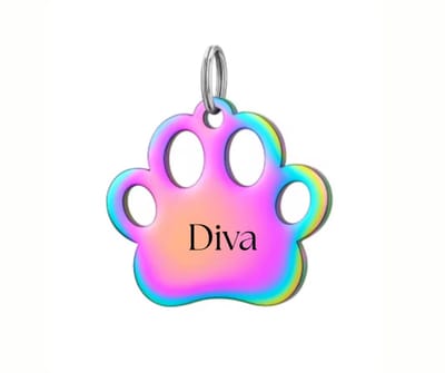 Hondenpenning RVS Hondenpoot | Paars Blauwe Hondenpoot Penning | Inclusief Graveren | Hondenpenning graveren | Petshop Seven®
