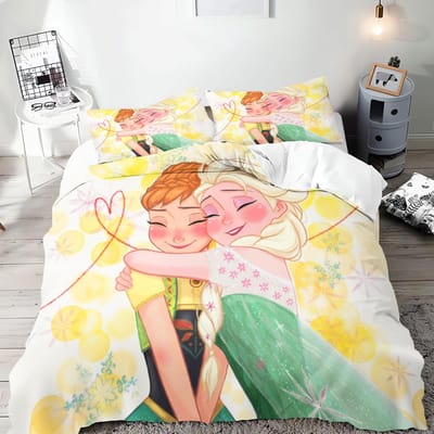 Frozen Prinses Elsa en Anna Anime Dekbedovertrek Set Comforte Beddengoed Sets met Print Cartoon Tweepersoons Kerstcadeaus 3-delig US Full(200*230cm)3pcs