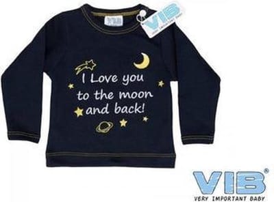 VIB® - Baby T-Shirt I Love You to the Moon and Back (Navy)-(3-6 mnd) - Babykleertjes - Baby cadeau - zwangerschap aankondiging - geboorte cadeau