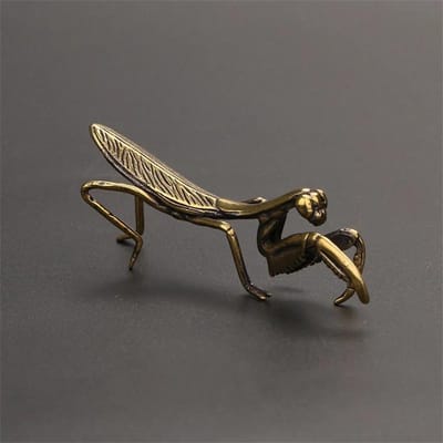 Retro Bidsprinkhaan Klein Bronzen Ornament, Thee Huisdier, Thee Spel, Insect Kunst, Bureau Mini Decoratie