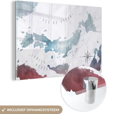 ® Glasschilderij 150x100 cm - Schilderij acrylglas - Wereldkaarten - Japan - Zilver - Foto op glas - Muurdecoratie woonkamer - Wanddecoratie slaapkamer - Schilderijen