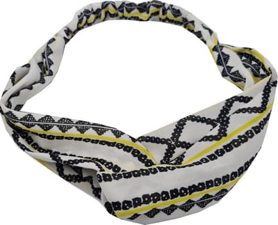 Haarsoires Haarband Twist 5cm –Ibiza Print – Gladde Stof – Wit Zwart Geel - Zachte Knoop Hoofdband - Haaraccessoire voor Dames & Meisjes