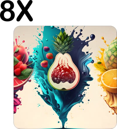 Luxe Placemat - Fruit Splashes Art - Set van 8 Placemats - 50x50 cm - 2 mm dik Vinyl - Anti Slip - Afneembaar