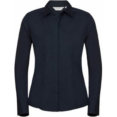 Russell Collectie Dames/Dames Lange Mouwen Poly-Katoen Gemakkelijk Onderhoud Gepaste Poplin Shirt (Franse marine)