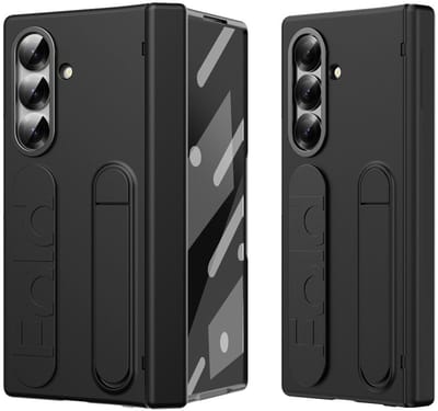 Lunso Geschikt voor Samsung Galaxy Z Fold 7 backcover hoes met Kickstand & Polsband - Zwart