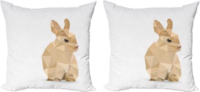 ABAKUHAUS Decoratieve kussenhoes met konijnmotief, 2 stuks, moderne accenten, dubbelzijdige digitale print, 40x40 cm, bruinbeige en wit