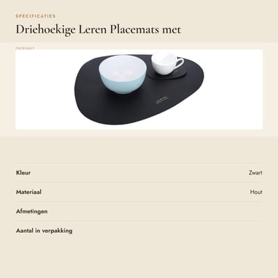 Dailygoods- Placemat Driehoekig - Kunstleer - Waterdicht - Antislip - Onderzetter - Afmetingen 43,5x36,5 cm - Tafelmat