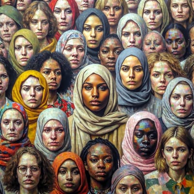 Olieverf dikke dames schilderij | Kleurrijke voluptueuze vrouwen geschilderd in indrukwekkende olieverf techniek | Kunst - 40x40 centimeter op Dibond | Foto op Dibond