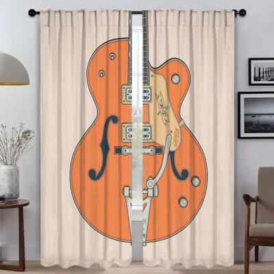 Scheidingsgordijnen met gitaarpatroon, verduisteringsgordijnen voor camera, tule voor slaapkamergordijnen, kinderkamergordijnen, raamgordijn voor woonkamer/keuken W50xH70cmx2pcs-CL