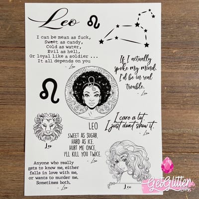 GetGlitterBaby® - Tijdelijke Tattoos / Tijdelijke Henna Festival Plak Tattoes / Nep Tatoeage voor Volwassenen / Fake Temporary Tattoo Sticker - Sterrenbeelden - Leeuw / Leo