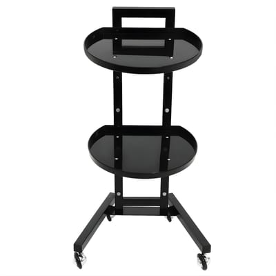 Zwarte 2-laags Kappers Trolley – Roestvrij Staal & Kunststof – 4 Zwenkwielen – Geëmailleerde Coating – Verrijdbare Salon Kar – Vrijstaand – Zwart