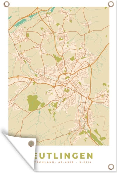 Muurdecoratie Vintage - Reutlingen - Plattegrond - Kaart - Stadskaart - 120x180 cm - Tuinposter - Tuindoek
