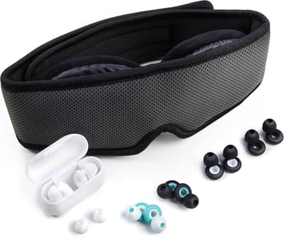 Slaapmasker met oordopjes - Rustgevende set - Diepe rust - Volledige lichtblokkering - 100 g - Zwart en wit