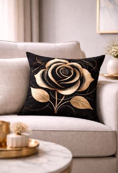 Golden Rose Collection kussenhoes - bloemen - rozen - zwart-goud - 45x45 cm
