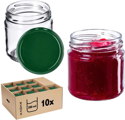 KADAX Kleine inmaakpotten, 200 ml, jampotten, diameter 66 mm, kleine potten voor honing en specerijen, luchtdichte potten, weckpotten, ronde potten (10 stuks, groen)