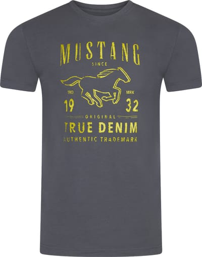 Mustang Heren T-Shirt Basic Print Tee regular fit Grijs S Ronde Hals Volwassenen Opdruk Print Shirts