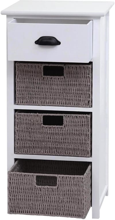 Ladekast MCW-K84 met manden, ladekast, hout 83x40x29cm ~ wit, manden grijs