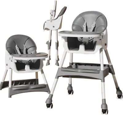 Livista Kinderstoel 3 in 1 - Inklapbare Eetstoel - Kinderzetel - met 5-Puntsgordel & Wielen - Verstelbaar Baby Stoel - Peuterstoel - Uitneembaar lederen kussen - Meegroei Stoel - Grijs
