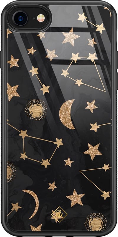 Casimoda® hoesje - Geschikt voor iPhone 8 - Counting The Stars - Luxe Hard Case Zwart - Backcover telefoonhoesje - Goudkleurig