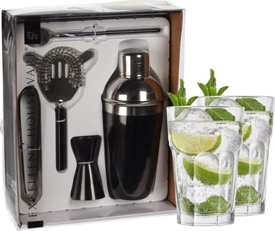 Excellent Houseware cocktails maken set 5-delig met 4x Mojito glazen 410 ML