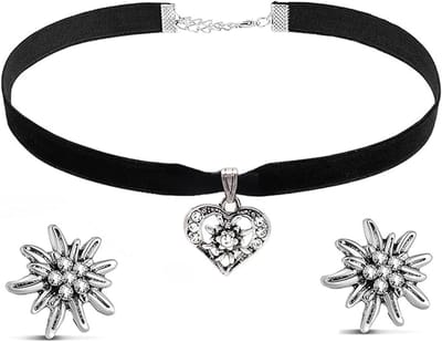 Elegante Kostuumjuwelen Set van 3 voor Oktoberfest met Edelweiss Ketting en Dames Hangers