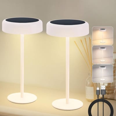 Glitzerlife - Tafellampen Tafellamp - 2 stuks - Draadloze LED Tafellamp - Touch dimbaar - Oplaadbaar USB Solar IP44 - Ø14x30 cm - Wit