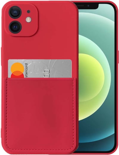 Smartphonica iPhone 12 Mini siliconen hoesje met pashouder en zachte binnenkant - Rood geschikt voor iPhone 12 Mini