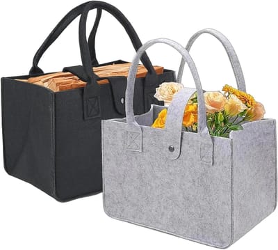 Opvouwbare boodschappentassen set van 2 - grijs en zwart - 10 liter - sterke handgrepen - wasgoed, boeken, kleding opbergen - herbruikbaar en ruimtebesparend.