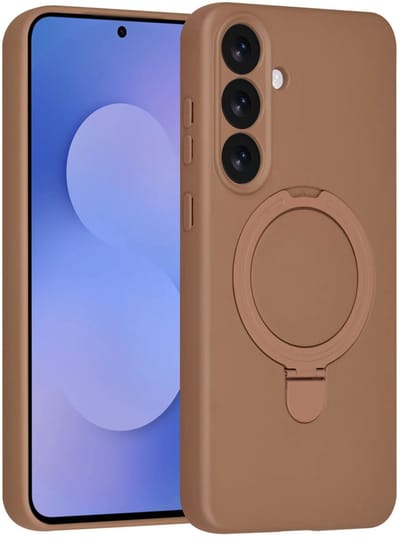 Backcover Hoesje Geschikt voor: Samsung Galaxy S25 FE Volledig Dekkende Schokbestendige Siliconen Backcover met Ringstandaard – 360° Bescherming - Desert Brown