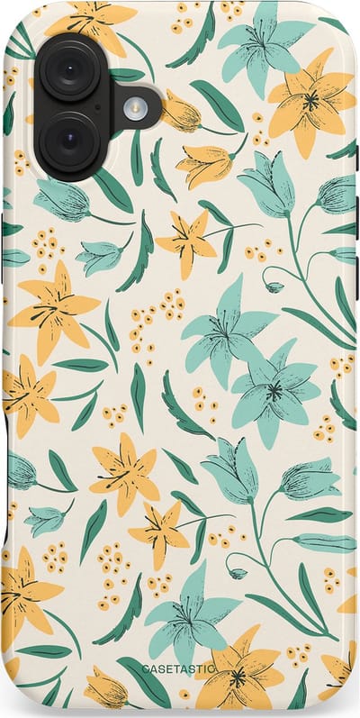 Casetastic hoesje geschikt voor Apple iPhone 16 Plus - MagSafe - Dubbellaagse bescherming - Sereen in bloei - Fashion Case - Lichtgrijs Crème Saliegroen Wit
