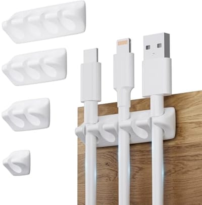 Kabelhalter Zelfklebend - 15 Schlitzen Kabelmanagement voor Schreibtisch en Nachttisch - Silikon Kabelclips voor Lightning, USB-C, Mikro en Audiokabels - Wit