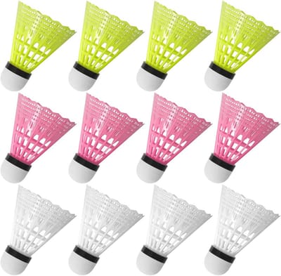 Set van 12 shuttles, badmintonshuttles, veerballen voor outdoor met stabiele vliegbaan, speedmintonballen voor - ShopVlot