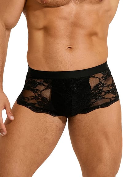 Zeloria Heren Kant Boxer – Transparante Erotische Lace Boxershort – Zwart – S – Stretch & Comfort
