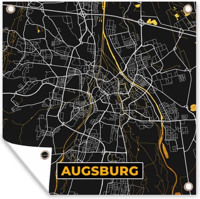 Tuin poster Augsburg - Stadskaart - Plattegrond - Kaart - Duitsland - Goud - 200x200 cm - Tuindoek