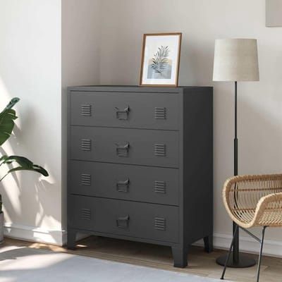 Ladekast metaal - Opbergkast commode - Woonkamer inrichting - Industriële stijl - 78 x 40 x 93 cm - Zwart