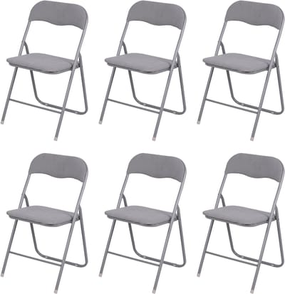 “TRENDY” Set van 6 opvouwbare stoelen – Wafelstof antracietgrijs – 45 x 44 x H80 cm