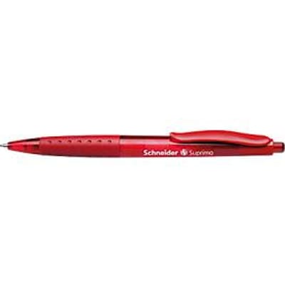 Biros Schneider Suprimo, schrijfkleur rood, lijndikte M, roestvrijstalen punt, rubberen grip, 20 stuks, rood