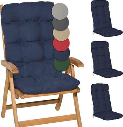 Beautissu Flair HL – Set van 4 Tuinstoelkussens Hoge Rug – 120x50 cm – Blauw – Tuinkussen in Matraskussen Kwaliteit